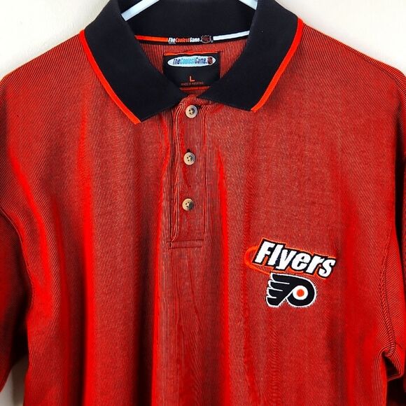 Vintage The Coolest Game Philadelphia Flyers Striped SS Polo Shirt Large - Picture 2 of 9